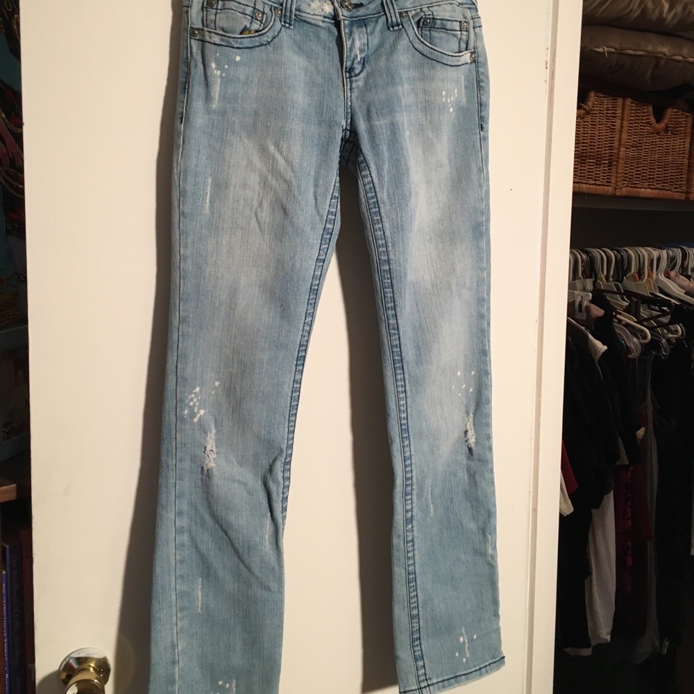 YNQ Distressed Acid-Wash Rocker Jeans